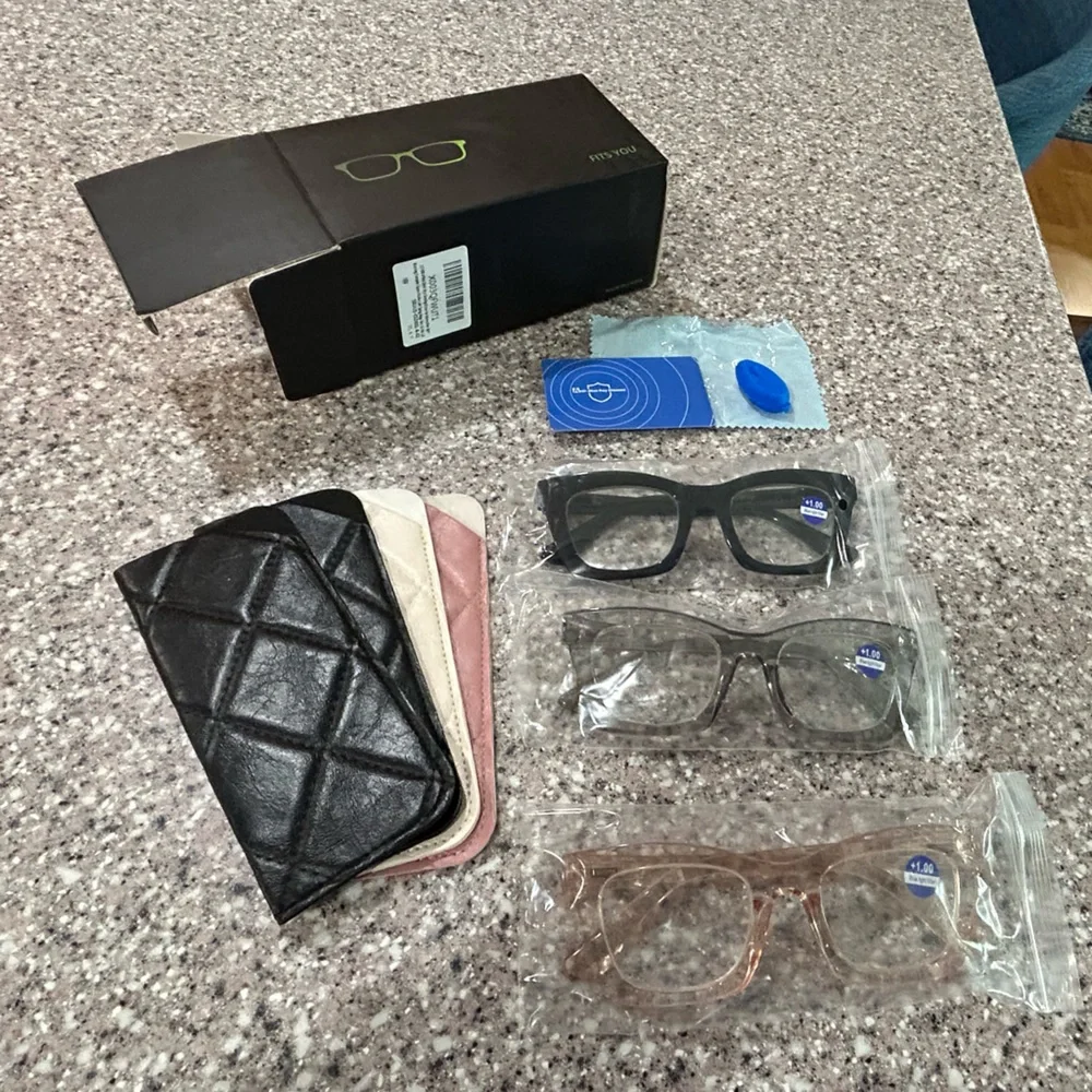 Set of Three Stylish Blue Light Reading Glasses, NWT, 1.0 Power.